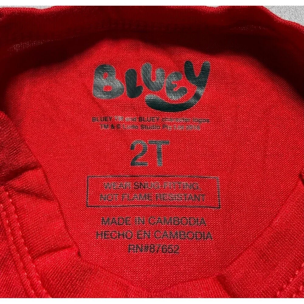 Bluey and Pretzel Character Valentines 2-Piece Pajama Set Toddlers 2T Red Comfy